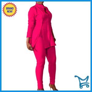 Plus Size Professional Suit Set Button Front Blazer Pants Curvy Fit